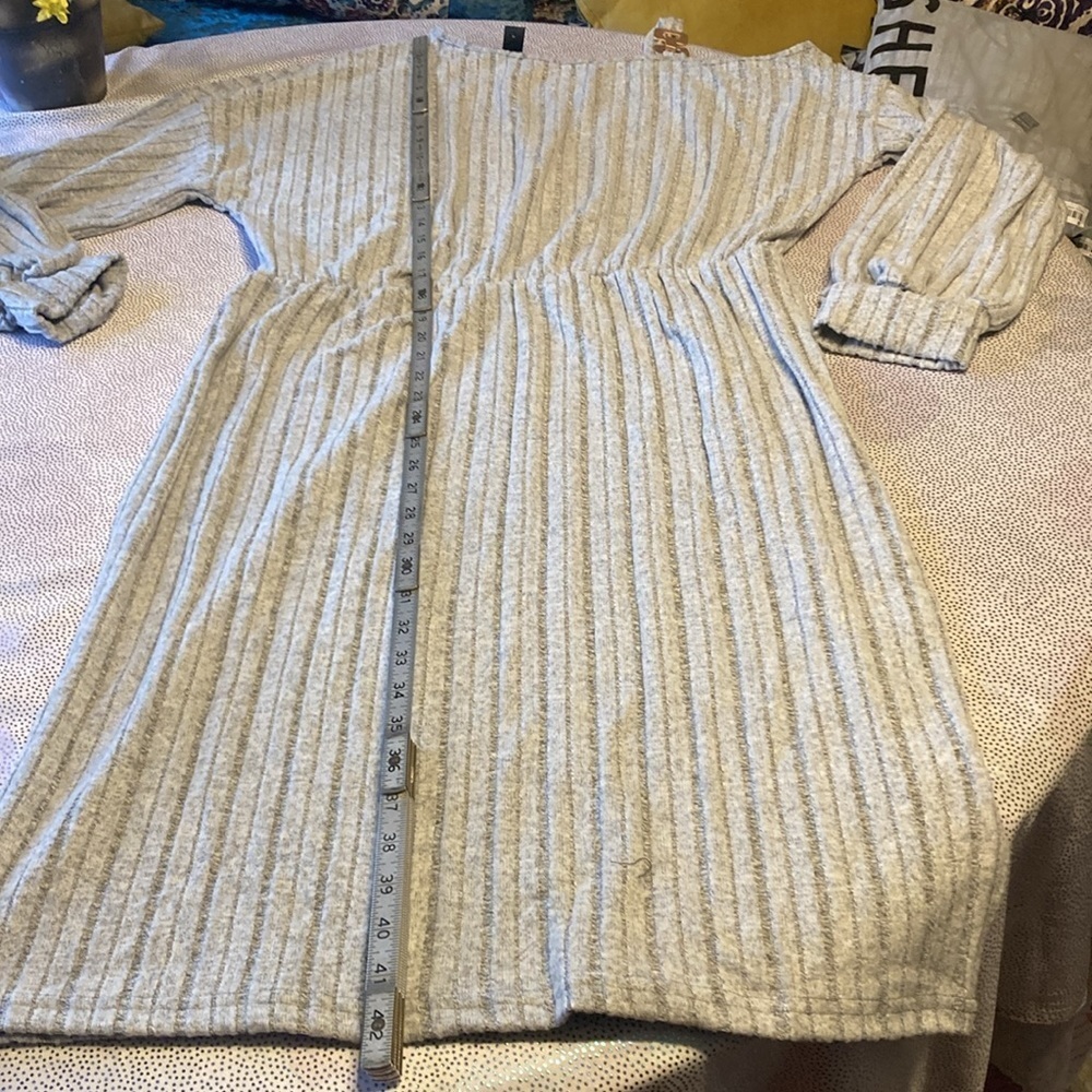 SHEIN LUNE Metallic Button Asymmetric Neckline Lantern Sleeve Ribbed Kni… - Picture 10 of 13